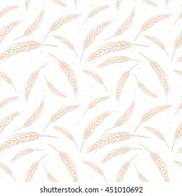 Vector seamless pattern illustration ears of wheat. Malt beer background. Autumn harvest.