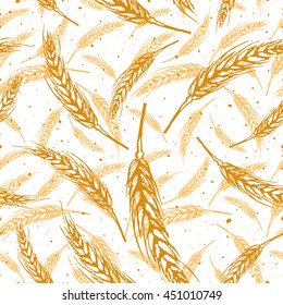 Vector seamless pattern illustration ears of wheat. Malt beer background. Autumn harvest.