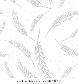 Vector seamless pattern illustration ears of wheat. Malt beer background. Autumn harvest.