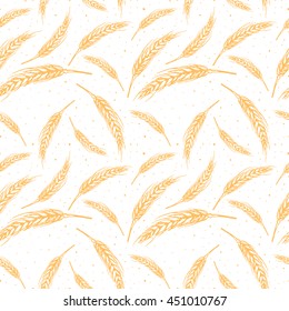 Vector Seamless Pattern Illustration Ears Of Wheat. Malt Beer Background. Autumn Harvest.