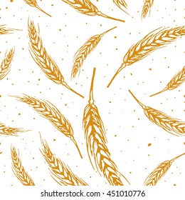 Vector seamless pattern illustration ears of wheat. Malt beer background. Autumn harvest.