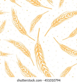 Vector seamless pattern illustration ears of wheat. Malt beer background. Autumn harvest.