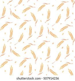 Vector seamless pattern illustration ears of wheat. Hand drawn bakery background. Whole grain, natural, organic background for bakery package, bread products. 
