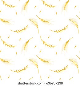 Vector seamless pattern illustration ears of wheat. Hand drawn bakery background. Whole grain, natural, organic background for bakery package, bread products. 