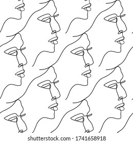 Ilustración de patrones sin fisuras de vectores con caras femeninas en estilo de arte en línea sobre fondo blanco