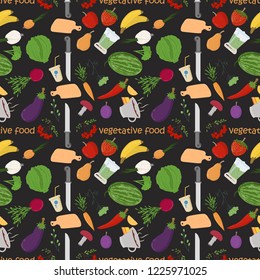 vector seamless pattern illustration of flat style vegetables and fruits berries for healthy eating vegetarian food background isolated