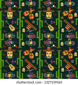 vector seamless pattern illustration in flat style theme celebrating Cinco de mayo, elements of Mexican culture, for book covers, books, fabrics design