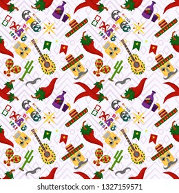 vector seamless pattern illustration in flat style theme celebrating Cinco de mayo, elements of Mexican culture, for book covers, books, fabrics design