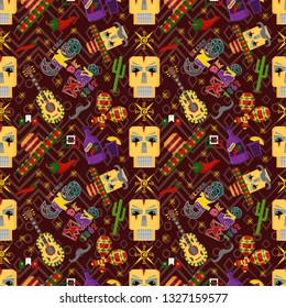 vector seamless pattern illustration in flat style theme celebrating Cinco de mayo, elements of Mexican culture, for book covers, books, fabrics design
