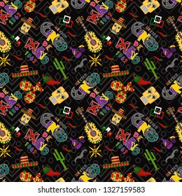 vector seamless pattern illustration in flat style theme celebrating Cinco de mayo, elements of Mexican culture, for book covers, books, fabrics design