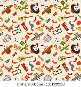 vector seamless pattern illustration in flat style theme celebrating Cinco de mayo, elements of Mexican culture, for book covers, books, fabrics design