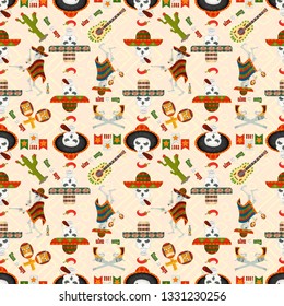 vector seamless pattern illustration in flat style theme celebrating Cinco de mayo, elements of Mexican culture, for book covers, books, fabrics design