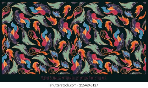 Vector Seamless pattern illustration flowers old Thai culture style art