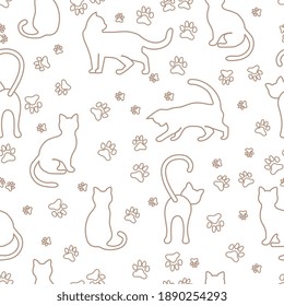 Vector seamless pattern illustration with fun cat. Animal background. Health care, vet, nutrition, exhibition. Design for fabric, print, wrapping paper or print.