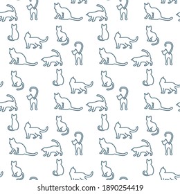 Vector seamless pattern illustration with fun cat. Animal background. Health care, vet, nutrition, exhibition. Design for fabric, print, wrapping paper or print.