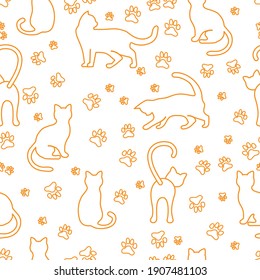 Vector seamless pattern illustration with fun cat. Animal background. Health care, vet, nutrition, exhibition. Design for fabric, print, wrapping paper or print.