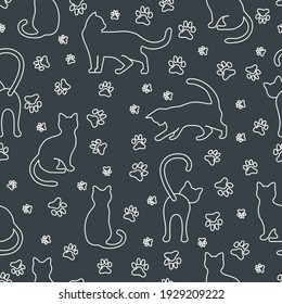 Vector seamless pattern illustration with fun cat. Animal background. Health care, vet, nutrition, exhibition. Design for fabric, print, wrapping paper or print.