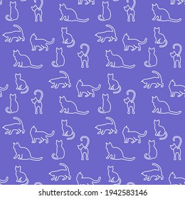 Vector seamless pattern illustration with fun cat. Animal background. Health care, vet, nutrition, exhibition. Design for fabric, print, wrapping paper or print.