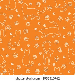 Vector seamless pattern illustration with fun cat. Animal background. Health care, vet, nutrition, exhibition. Design for fabric, print, wrapping paper or print.