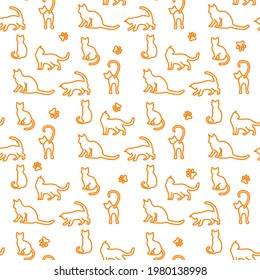 Vector seamless pattern illustration with fun cat. Animal background. Health care, vet, nutrition, exhibition. Design for fabric, print, wrapping paper or print.