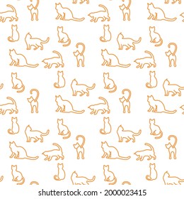 Vector seamless pattern illustration with fun cat. Animal background. Health care, vet, nutrition, exhibition. Design for fabric, print, wrapping paper or print.