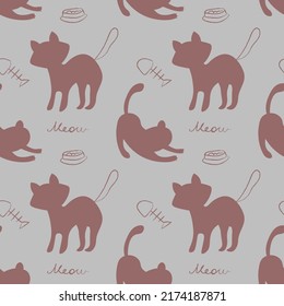 Vector seamless pattern illustration with fun cat. Animal background. Health care, vet, nutrition, exhibition. Design for fabric, print, wrapping paper or print. EPS