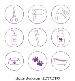 Vector seamless pattern illustration grooming salon for Dogs Animal background Pet shop Design for fabric print