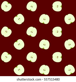 Vector seamless pattern illustration with half an apple on burgundy background.This template with this design can be used as a template for the design in the fashion industry, wallpaper,wrapping paper