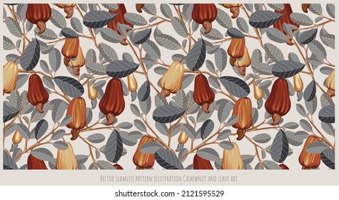 Vector Seamless pattern illustration hand drawn Cashew nuts art.