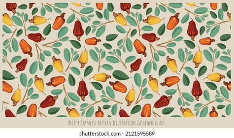 Vector Seamless pattern illustration hand drawn Cashew nuts art.