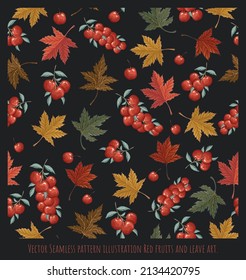 Vector Seamless pattern illustration hand drawn Red fruits and leave art.