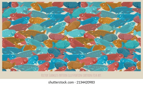 Vector Seamless pattern illustration hand drawn cartoon fish art.