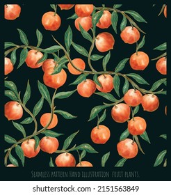 Vector Seamless pattern illustration hand drawn fruits and leave art.