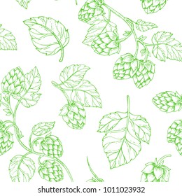 Vector seamless pattern illustration hop cones. Pattern for hops beer packaging. Beer background.