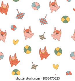 Vector seamless pattern illustration isolated on white background. Funny little pet. Perfect for prints, children goods media designs, interior designs