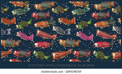 Vector Seamless pattern illustration of Japanese style drawn Koi fish flags art.