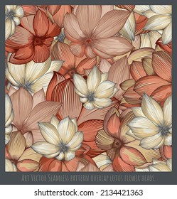 Vector  seamless pattern illustration  overlaps blooming lotus art.