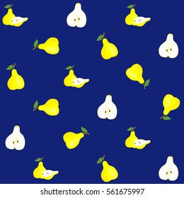 Vector seamless pattern illustration with pear on blue background. This template with this design can be used as a template for the design in the fashion industry, wallpaper, wrapping paper, etc.