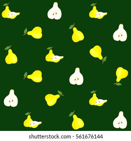Vector seamless pattern illustration with pear on green background. This template with this design can be used as a template for the design in the fashion industry, wallpaper, wrapping paper, etc.