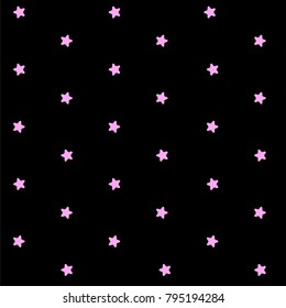 Vector seamless pattern. Illustration of pink little stars on black background. For gift wrapping, posters, greeting cards, print clothing design, wall coverings.  Valentines day and party