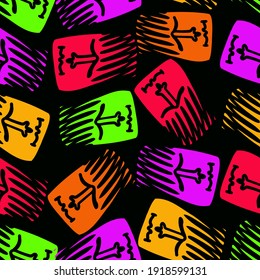 Vector seamless pattern illustration set of designs of abstract surreal faces in bright colorful tones. The design is perfect for backgrounds, textures, wrapping paper, textiles