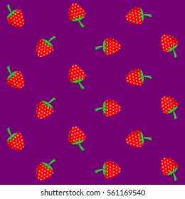 Vector seamless pattern illustration with strawberry on purple background. This template with this design can be used as a template for the design in the fashion industry, wallpaper, wrapping paper.