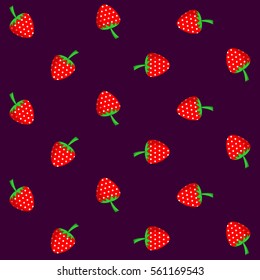 Vector seamless pattern illustration with strawberry on dark purple background. This template with this design can be used as a template for the design in the fashion industry, wrapping paper, etc.