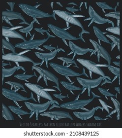 Vector Seamless pattern illustration whales swarm art