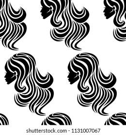 Vector seamless pattern from illustration of woman with beautiful hair 