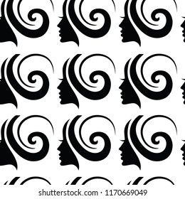 Vector seamless pattern from illustration of woman with beautiful hair 