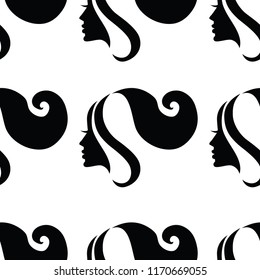 Vector seamless pattern from illustration of woman with beautiful hair 