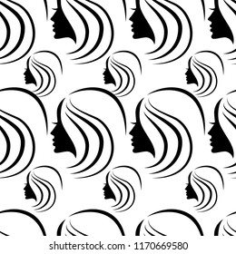 Vector seamless pattern from illustration of woman with beautiful hair 