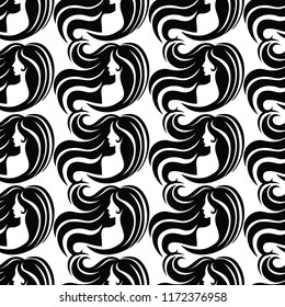 Vector seamless pattern from illustration of woman with beautiful hair 