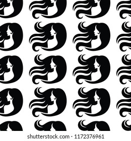 Vector seamless pattern from illustration of woman with beautiful hair 